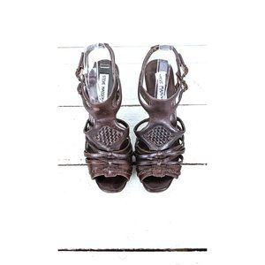 Steve Madden brown leather strappy peep toe platform high heel sandals